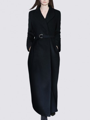 Áo khoác dạ đen dài phối khuy bấm trong  thời trang TA437