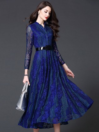 Đầm ren xòe dáng dài kèm đai đẹp TV570 (Màu xanh)