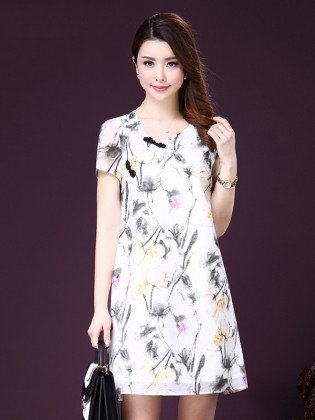 Đầm suông họa tiết khuy lệch thời trang TV1025