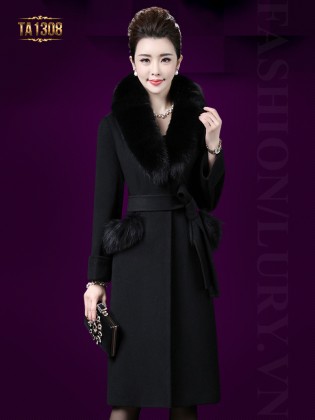 Áo khoác dạ dài túi lông thời trang TA1308 (Màu đen)